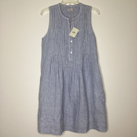FAHERTY NEW Isha Dress Linen Blue Mini Stripe NWT Sm - Picture 1 of 8